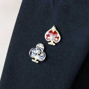 Alloy Artificial Pearl Rhinestone Brooch Red Heart Black Club Asymmetric Collar Pin Badge Clothing Hat Bag Accessories