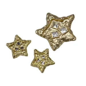 Vintage molten star crystal jewelry set, gold tone metal hammered texture, elegant star earrings.