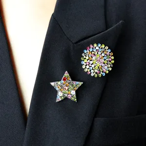 Broche Étoile Ronde Strass Multicolore Vintage Alliage Cristal Accessoires Vêtements Mode Pour Femmes Bijoux
