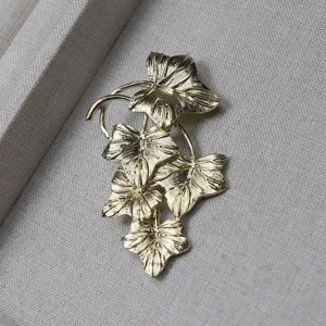 Vintage gold tone layered ivy leaves brooch pin elegant women clothing accessory gift