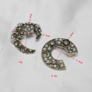 Vintage C Letter Pearl Rhinestone Brooch Luxury Gold Plated Fashion Jewelry Gift