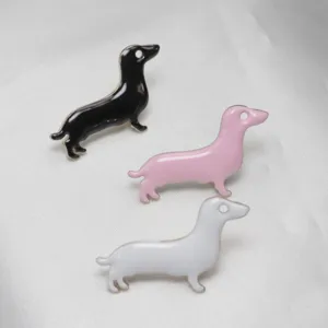 Cute dachshund enamel brooch pins set in black pink and white for clothing bag decoration.