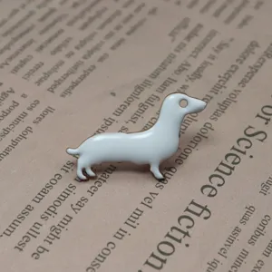 Cute white dachshund enamel brooch pin for women, stylish lapel pin for clothes, hats, and bags.