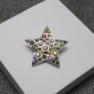 Vue détaillée d'une broche étoile multicolore en strass, accessoire de mode élégant.
