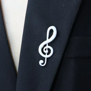 White treble clef enamel brooch music student lapel pin suit clothing accessories