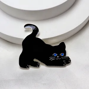 Spilla gatto nero in smalto con occhi blu elegante accessorio di moda regalo di tendenza