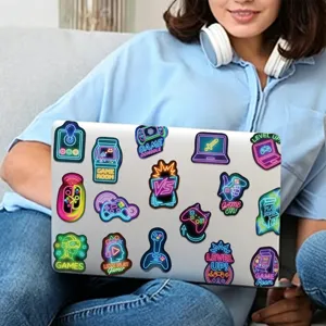 Waterproof neon gaming laptop stickers colorful aesthetic vinyl decals for kids teens 50pcs