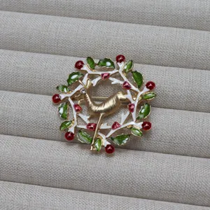 Vintage Emaile Strass Weihnachten Hirsch Brosche Pin Festtagsgeschenk Schmuck Zubehör