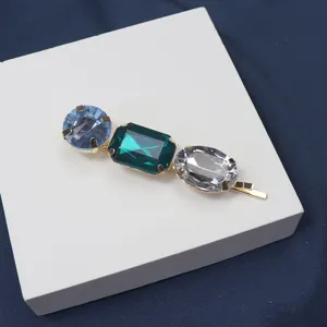 Colorful rhinestone hair clip bridal crystal hair barrette sparkling accessory detail shot