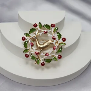 Vintage Weihnachten Hirsch Brosche Emailliert Strass Festliches Geschenk Accessoire