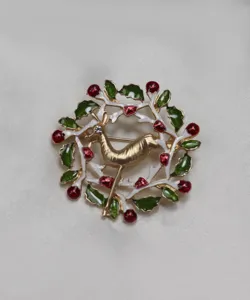 Vintage Weihnachts Elch Broche emailliert Strass Festtagsgeschenk Schmuck Accessoire
