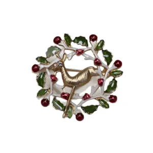 Vintage Emaile Strass Weihnachten Hirsch Kranz Brosche Pin Festliche Geschenk Zubehoer