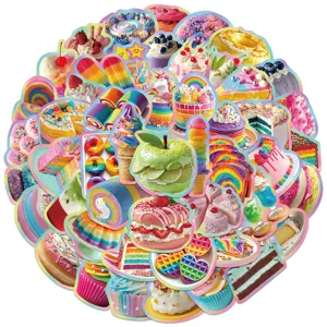 Colorful holographic dopamine food stickers pack, cute dessert decal for journal DIY.