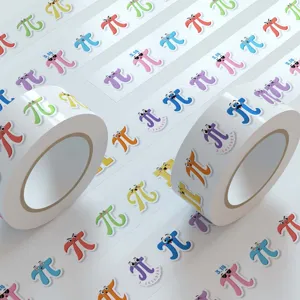Detailed view of cute cartoon pi symbol sticker rolls, perfect for diy crafts and sealing.