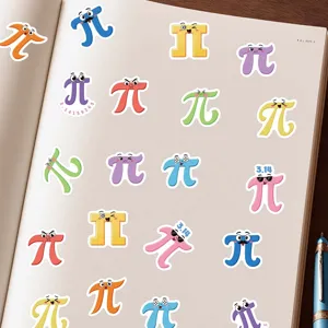 Colorful cartoon pi symbol stickers detail view, perfect for laptop and diary DIY decoration.