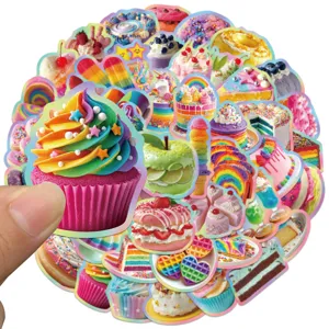 50pcs cute dopamine dessert stickers for DIY journaling, laptop and tablet decoration.