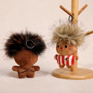 Fluffy spike hair doll plush keychain cute cartoon bag charm backpack pendant accessory gift