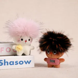 Cute fluffy hair plush doll pendant bag charm keychain set, soft stuffed toy for gift.