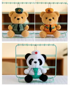 Cute uniform police firefighter nurse plush bear panda doll toy keychain pendant mini soft