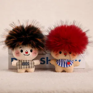 Cute fluffy hair plush doll pendant, soft toy bag charm, lovely cartoon keyring gift.