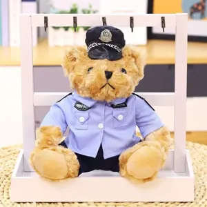 Plush police teddy bear toy wearing uniform costume cute stuffed animal doll for kids gift