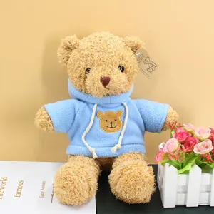 Cute teddy bear plush doll wearing a soft blue hoodie, perfect gift and toy for kids.