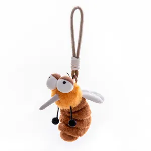 Cute cartoon mosquito plush toy keychain, fluffy bug bag charm pendant for keys and backpacks.