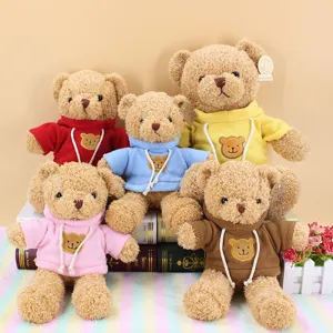 Cute plush teddy bear toy wearing colorful hoodie soft stuffed doll birthday gift