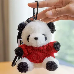 Simpatico portachiavi panda in peluche con maglione rosso giocattolo animale soffice per zaino