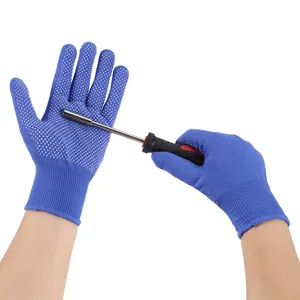 Blue dotted anti-slip work gloves, 13-gauge nylon breathable safety gloves for driving and handling.
