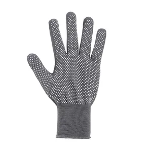Gray nylon work gloves with white dotted palm non-slip safety driving gloves pair