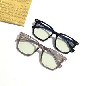 Unisex Anti-Blue Light Photochromic Plano Glasses Fashion Large Frame Clear Eyewear Transparent Optical Glasses For Daily Work