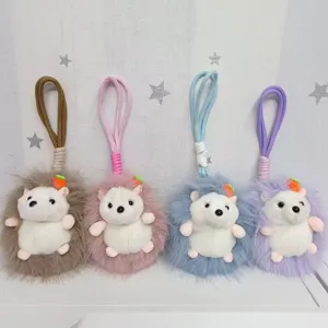 Cute plush hedgehog bag charm keychain, soft cartoon doll pendant for backpack daily use.