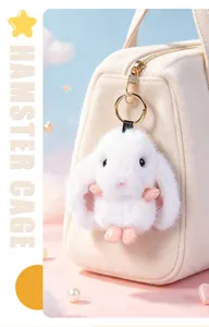 Cute fluffy rabbit plush keychain lop-eared bunny toy lovely bag charm accessory.