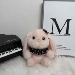 Cute pink long-eared bunny plush toy key chain bag charm fluffy rabbit doll gift pendant