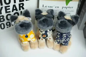 Simpatico set di giocattoli in peluche per cani con camicie eleganti e occhiali da sole morbidi.