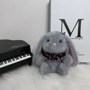Adorable grey long-eared rabbit plush toy fluffy doll bag pendant cute gift soft toy