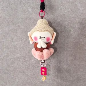 Cute Yungang Grottoes plush Buddha pendant soft toy bag charm with lotus base for gift