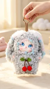 Fluffy curly rabbit plush bag charm cute keychain pendant soft toy for daily decor