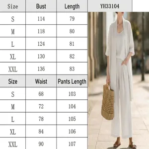 Summer solid casual 3-piece set with camisole cardigan wide-leg pants for vacation.