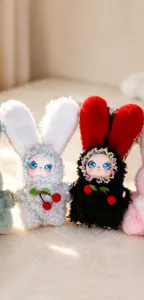Cute fluffy rabbit plush doll pendant curly hair vinyl face bag charm toy soft gift