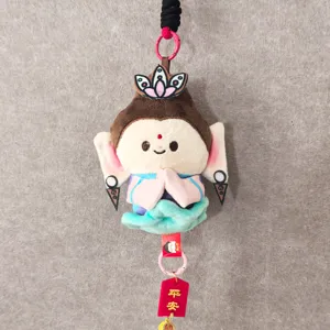 Cute Yungang Grottoes Buddha plush toy pendant, soft plush material, creative Chinese style bag charm.