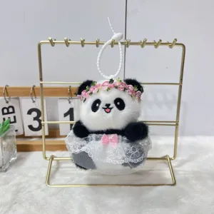 Cute Panda Plush Toy Pendant Flower Wreath Lace Skirt Keychain Gift Bag Charm Decoration