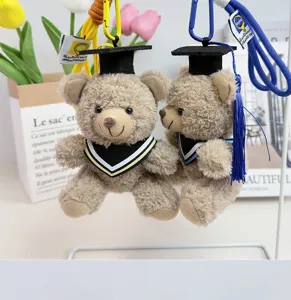 Graduation bear plush toy keychain with doctoral hat cute backpack pendant gift for students.