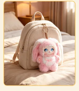 Exquisite plush rabbit doll keychain, cute vinyl face pendant, soft toy bag accessory.