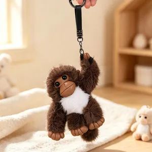 Mignon Pendentif de Sac en Peluche Orang-outan Animal en Peluche Porte-clés Douce Fourrure de Lapin Rex Jouet Anneau de Clés de Dessin Animé Charme de Sac Cadeau