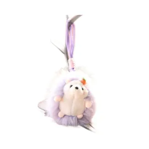 Cute plush hedgehog keychain bag charm fluffy stuffed animal toy cute purple accessory pendant