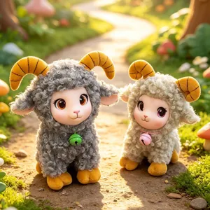 Cute curly wool sheep plush toy cartoon lamb doll children birthday gift mascot main view.