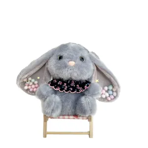 Cute long-eared rabbit plush keychain soft toy bag pendant featuring colorful balls.
