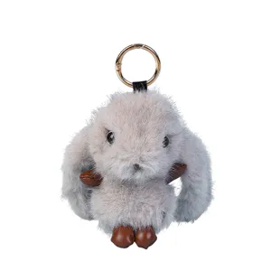 Fluffy lop-eared rabbit plush keychain cute stuffed animal bag charm soft toy pendant